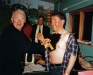 Willie Monaghan (John Paul) checks out his chest wig, helped out by Brendan O\'Byrne
